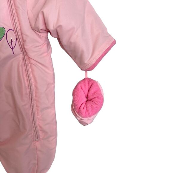 Okie Dokie Snowsuit Pink Fleece Lined Footed With Mittens Size 3-6 Mos. Bunting - Picture 4 of 11